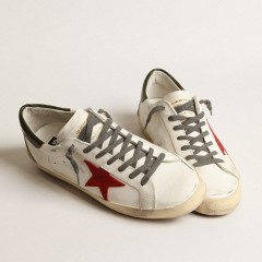 Golden Goose Men's Super-Star With Red Suede Star And Green Leather Heel Tab