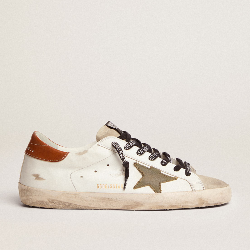 Golden Goose Men's Super-Star With Star In Olive Green Canvas