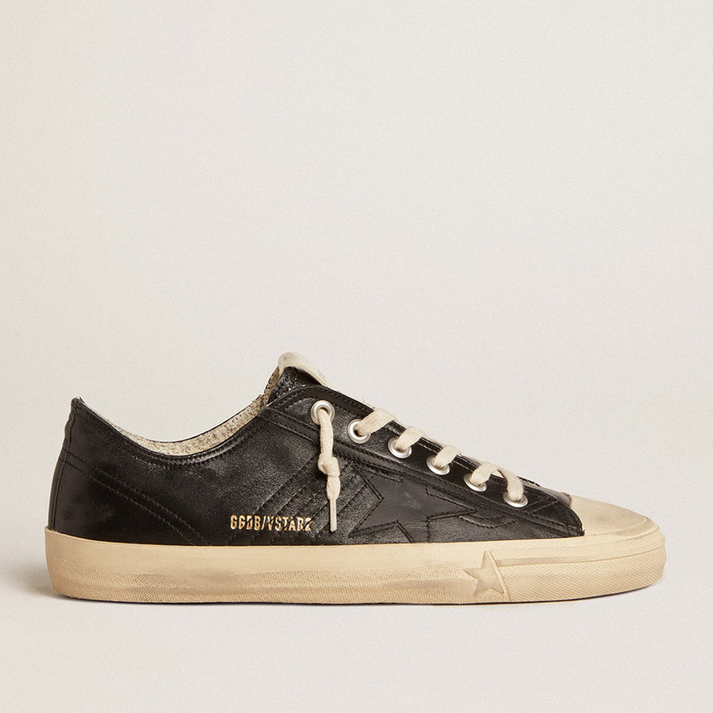 Golden Goose Men's V-Star In Black Nappa Leather With A Black Leather Star