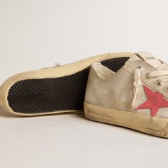 Golden Goose Men's V-Star In Light Gray Canvas With A Red Leather Star