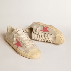 Golden Goose Men's V-Star In Light Gray Canvas With A Red Leather Star