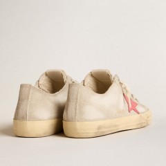 Golden Goose Men's V-Star In Light Gray Canvas With A Red Leather Star