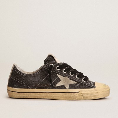 Golden Goose Men's V-Star LTD In Black Canvas With Ice-gray Star And Heel