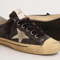 Golden Goose Men's V-Star LTD In Black Canvas With Ice-gray Star And Heel