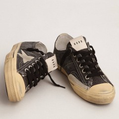 Golden Goose Men's V-Star LTD In Black Canvas With Ice-gray Star And Heel