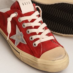 Golden Goose Men's V-Star LTD In Dark Red Suede With Silver Star And Heel Tab