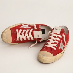 Golden Goose Men's V-Star LTD In Dark Red Suede With Silver Star And Heel Tab