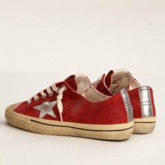 Golden Goose Men's V-Star LTD In Dark Red Suede With Silver Star And Heel Tab