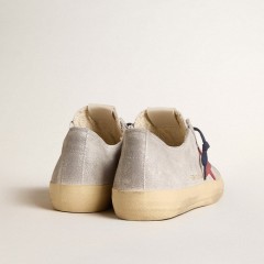 Golden Goose Men's V-Star LTD In Silver Metallic Suede With Red Suede Star