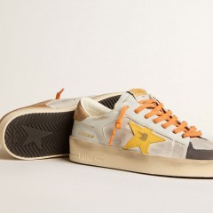 Golden Goose Men's White Stardan With Ocher Leather Star And Nubuck Inserts