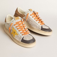 Golden Goose Men's White Stardan With Ocher Leather Star And Nubuck Inserts