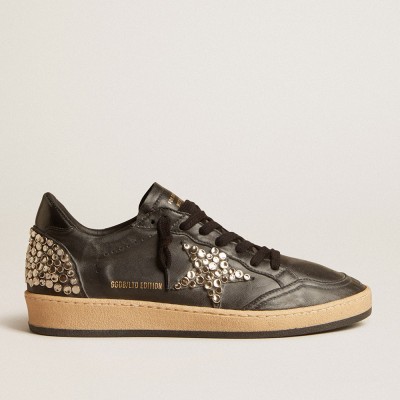 Golden Goose Men's Ball Star LAB In Black Nappa With Studded Black Leather Star