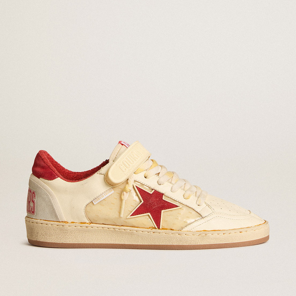 Golden Goose Men's Ball Star LAB In Nappa And PVC With Red Suede Star And Heel Tab