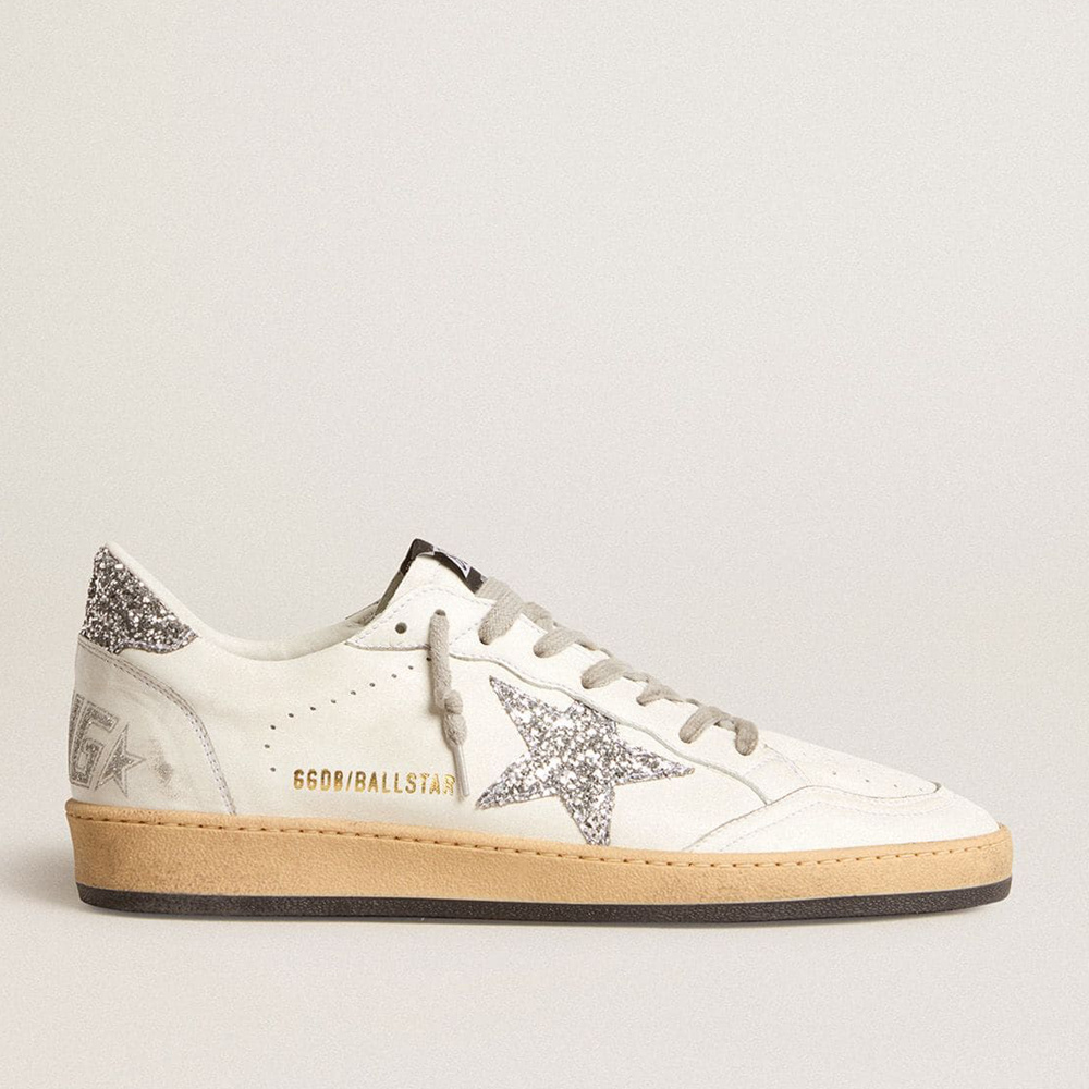 Golden Goose Men's Ball Star Wishes In Nappa Leather With Glitter Star And Heel Tab