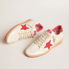 Golden Goose Men's Ball Star Wishes In White Leather With A Red Star And Heel Tab