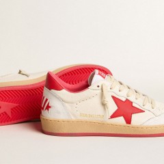 Golden Goose Men's Ball Star Wishes In White Leather With A Red Star And Heel Tab