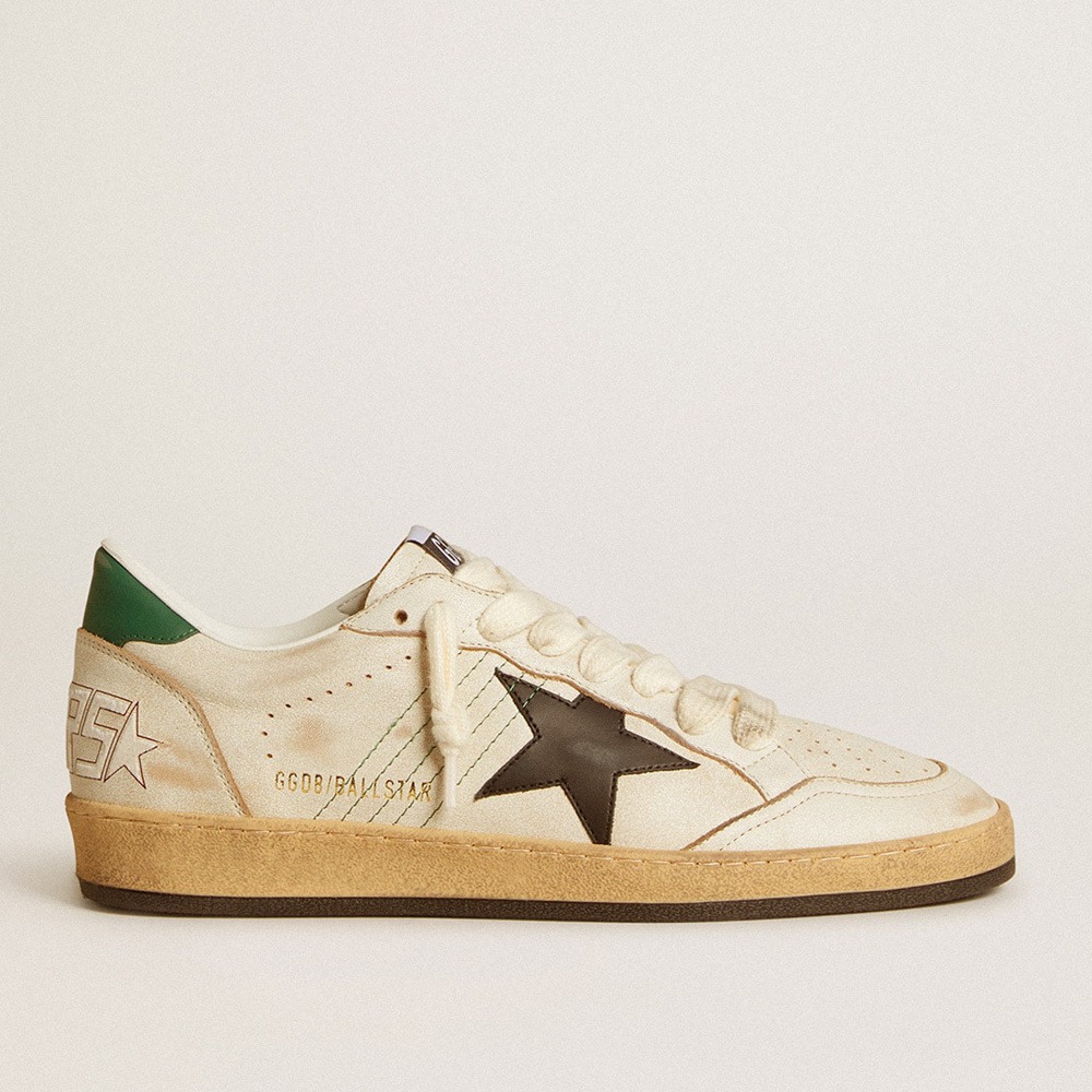 Golden Goose Men's Ball Star With Black Leather Star And Green Leather Heel Tab