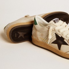 Golden Goose Men's Ball Star With Black Leather Star And Green Leather Heel Tab