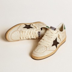 Golden Goose Men's Ball Star With Black Leather Star And Green Leather Heel Tab