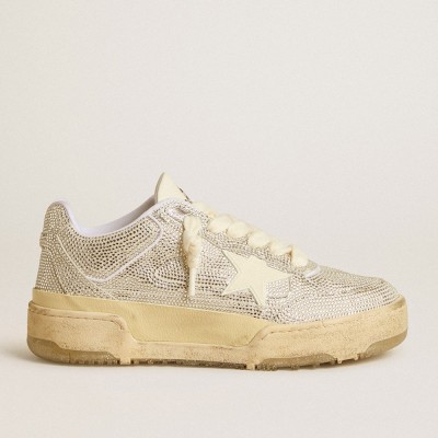 Golden Goose Men's Forty2 In White Leather And Swarovski Crystals With White Star