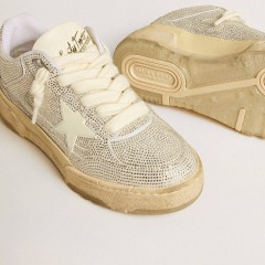 Golden Goose Men's Forty2 In White Leather And Swarovski Crystals With White Star