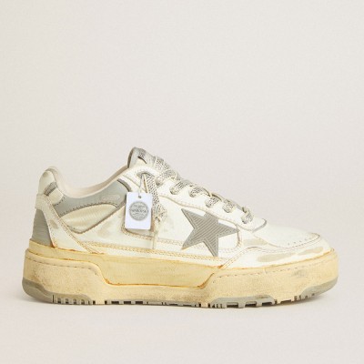 Golden Goose Men's Forty2 In White Leather With Laces With Swarovski Crystals And Gray Star