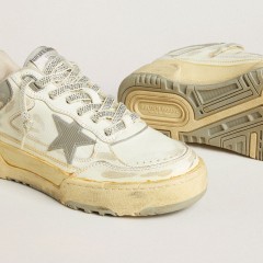 Golden Goose Men's Forty2 In White Leather With Laces With Swarovski Crystals And Gray Star