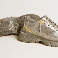 Golden Goose Men's Lightstar In Metallic Leather And Silver Mesh With Gray Star