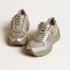 Golden Goose Men's Lightstar In Metallic Leather And Silver Mesh With Gray Star