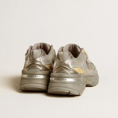 Golden Goose Men's Lightstar In Metallic Leather And Silver Mesh With Gray Star