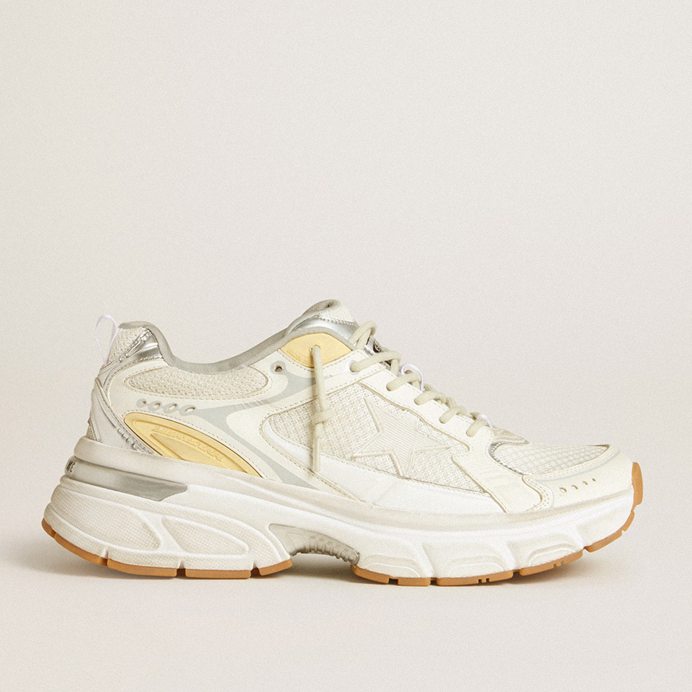 Golden Goose Men's Lightstar In White Leather And Mesh With Worn-white Star