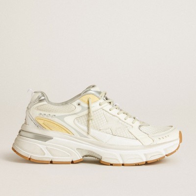 Golden Goose Men's Lightstar In White Leather And Mesh With Worn-white Star