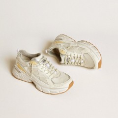 Golden Goose Men's Lightstar In White Leather And Mesh With Worn-white Star