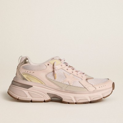 Golden Goose Men's Lightstar With Pink Leather And Mesh Upper And Pink Star