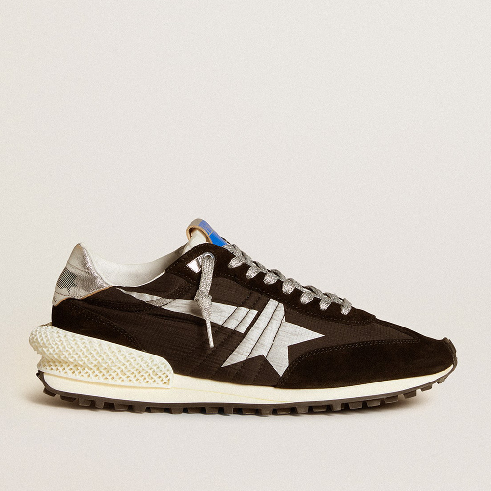 Golden Goose Men's Marathon With Black Ripstop Nylon Upper And Silver Star