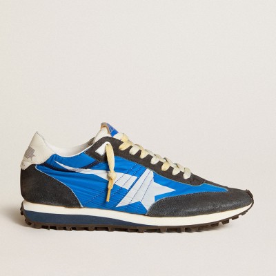 Golden Goose Men's Marathon With Blue Nylon Upper And White Star