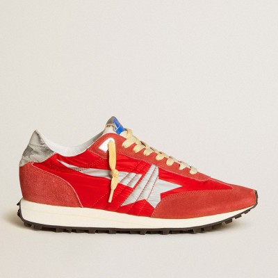 Golden Goose Men's Marathon With Red Nylon Upper And Silver Star