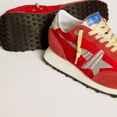 Golden Goose Men's Marathon With Red Nylon Upper And Silver Star