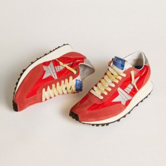 Golden Goose Men's Marathon With Red Nylon Upper And Silver Star