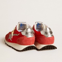 Golden Goose Men's Marathon With Red Nylon Upper And Silver Star