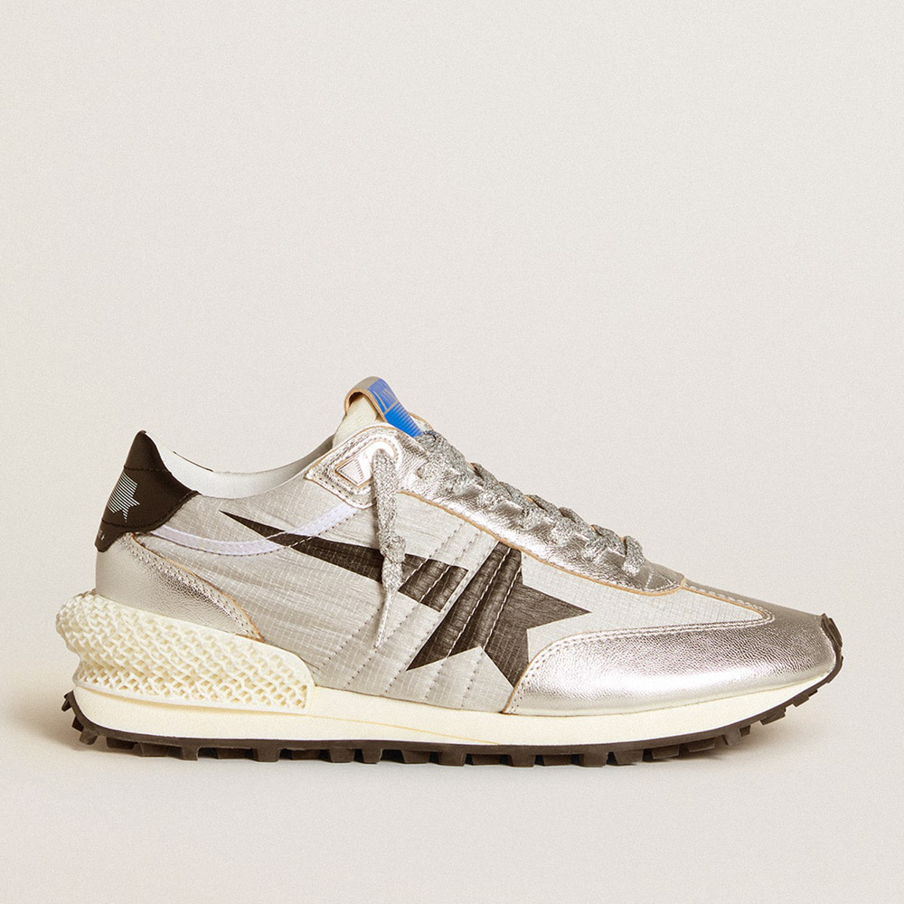 Golden Goose Men's Marathon With Silver Ripstop Nylon Upper And Black Star