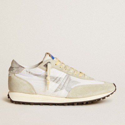 Golden Goose Men's Marathon With White Nylon Upper And Silver Star