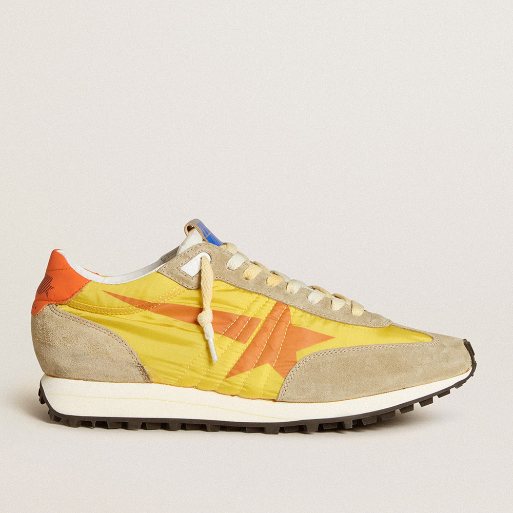 Golden Goose Men's Marathon With Yellow Nylon Upper And Orange Star