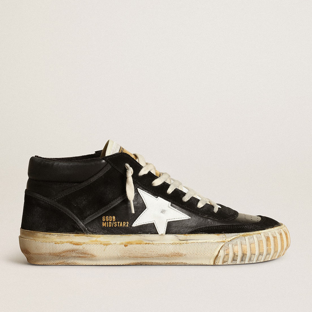 Golden Goose Men's Mid Star In Black Nappa And Suede With White Leather Star