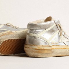 Golden Goose Men's Mid Star In Silver Metallic Leather With Ivory Star