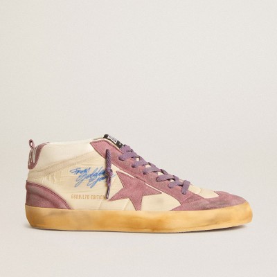 Golden Goose Men's Mid Star LAB In Nylon And Nappa With Mauve Suede Star