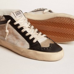 Golden Goose Men's Mid Star LTD In Black And White Leather With Pearls And Perforated Star