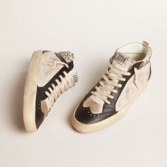 Golden Goose Men's Mid Star LTD In Black And White Leather With Pearls And Perforated Star