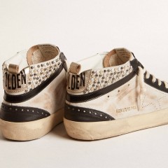 Golden Goose Men's Mid Star LTD In Black And White Leather With Pearls And Perforated Star