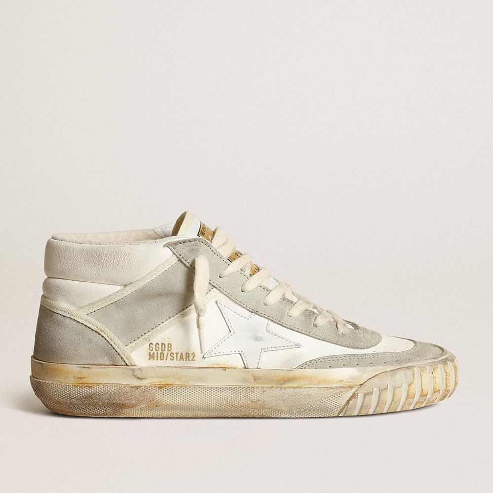 Golden Goose Men's Mid Star With Ice-gray Suede Inserts And White Star